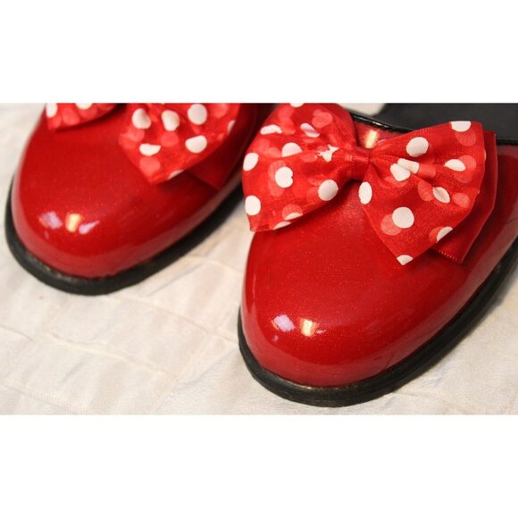 Disney Store Minnie Mouse Red Glitter Shoes Bow  Strap Dress Up Patent Leather - Picture 3 of 13
